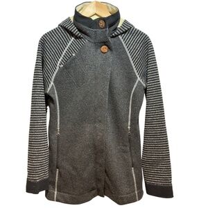Prana Breathe Kari Hooded Wool Blend Jacket in Striped Gray, Size L